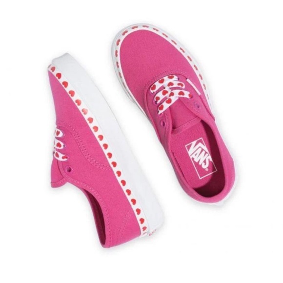 Vans Shoes - Vans Authentic Pink Sneakers with Heart Foxing & Laces - Juniors 6 (Women's 7.5)